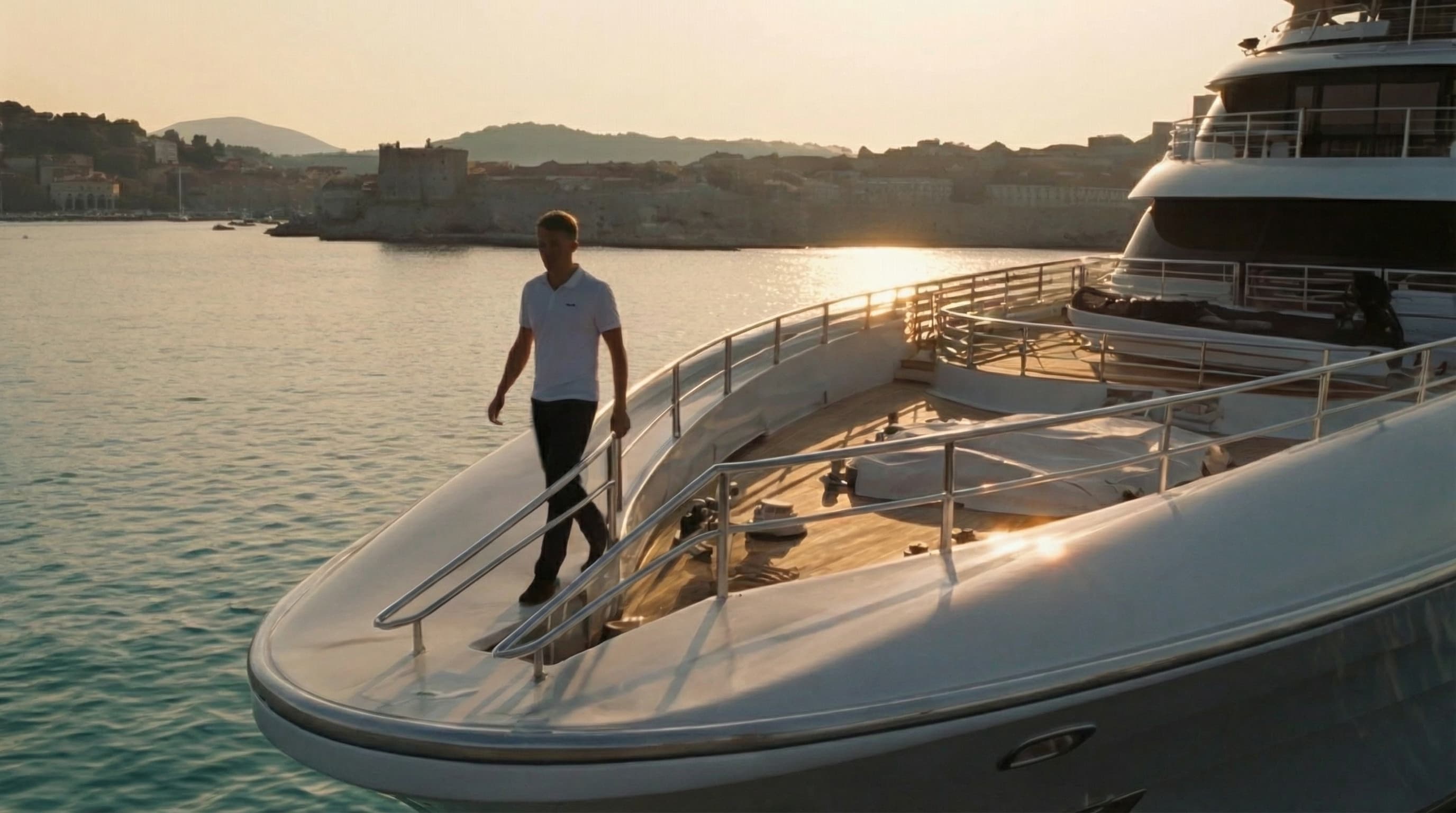 Yacht deck at golden hour — the human moment